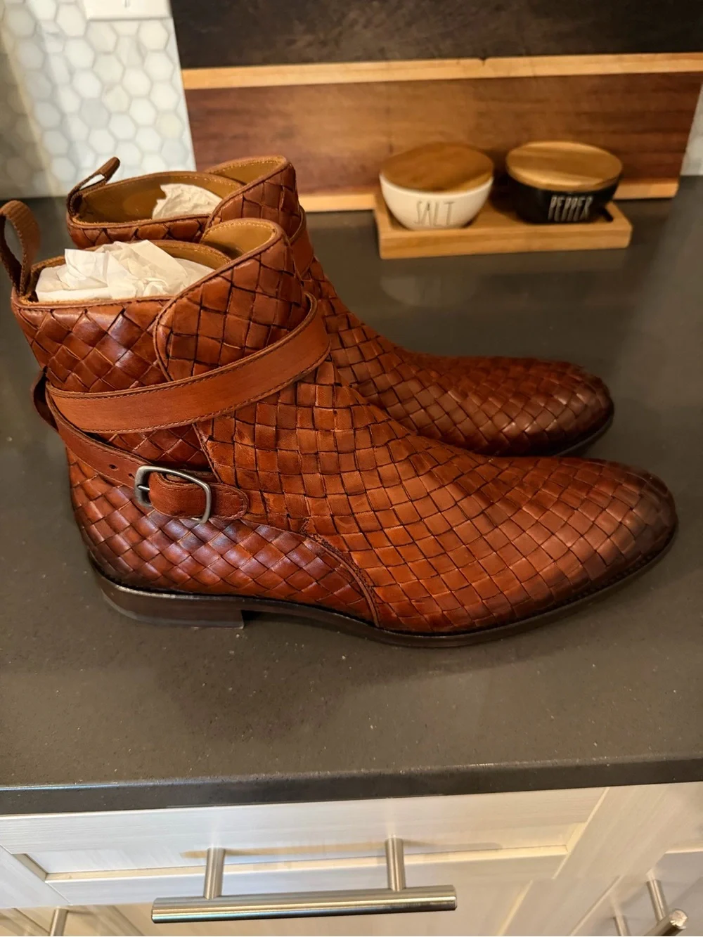TAFT Men's Dylan Woven Chelsea Boots - Brown Size 8
